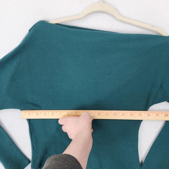 We The Free People Sweater Womens XS Teal Green Fuji Off Shoulder Thermal Top - Picture 4 of 13